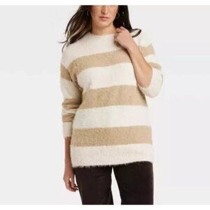 Universal Thread Womens Striped Sweater Tunic Oversized Beige & Cream Size S